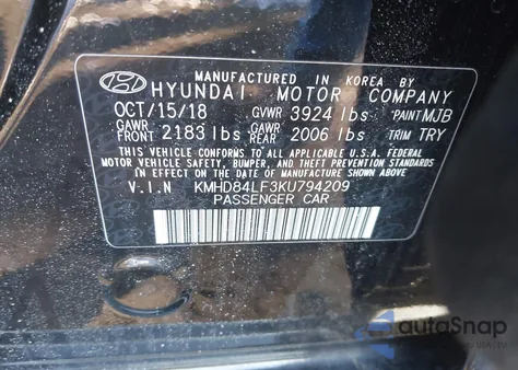 2019 Hyundai Elantra Sel from USA, damaged, VIN KMHD84LF3KU794209